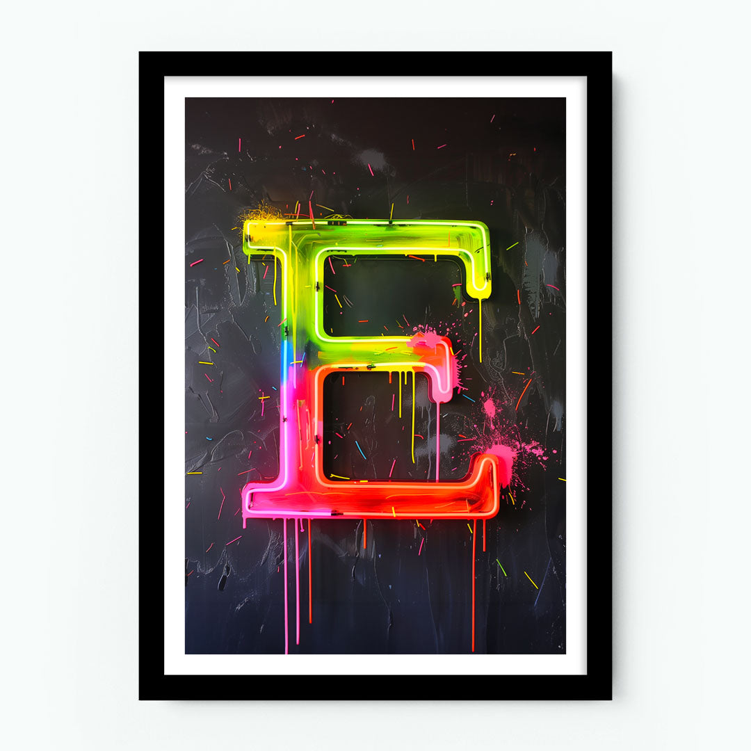 E Alphabet Neon Poster