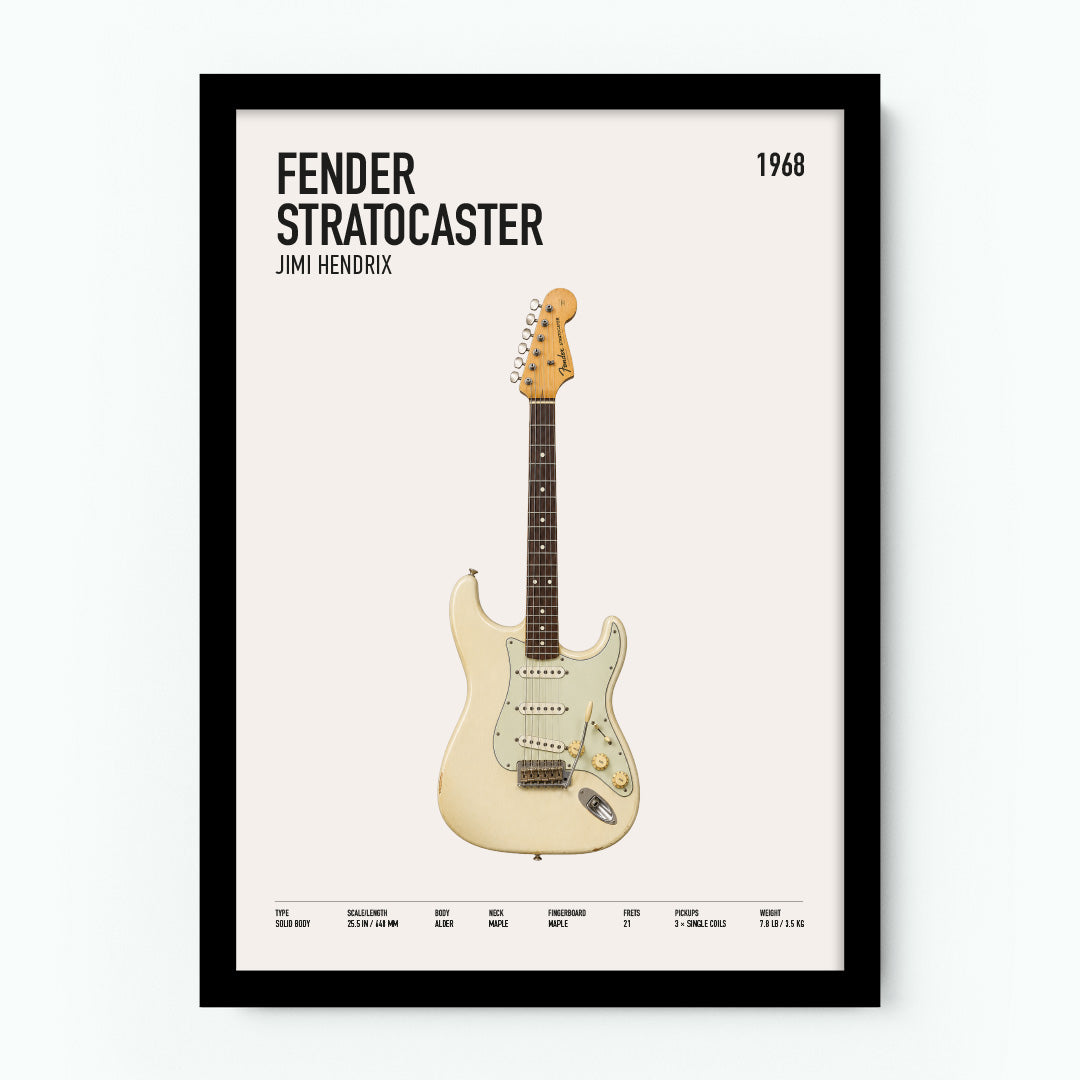Jimi Hendrix 1968 Fender Stratocaster Guitar Poster