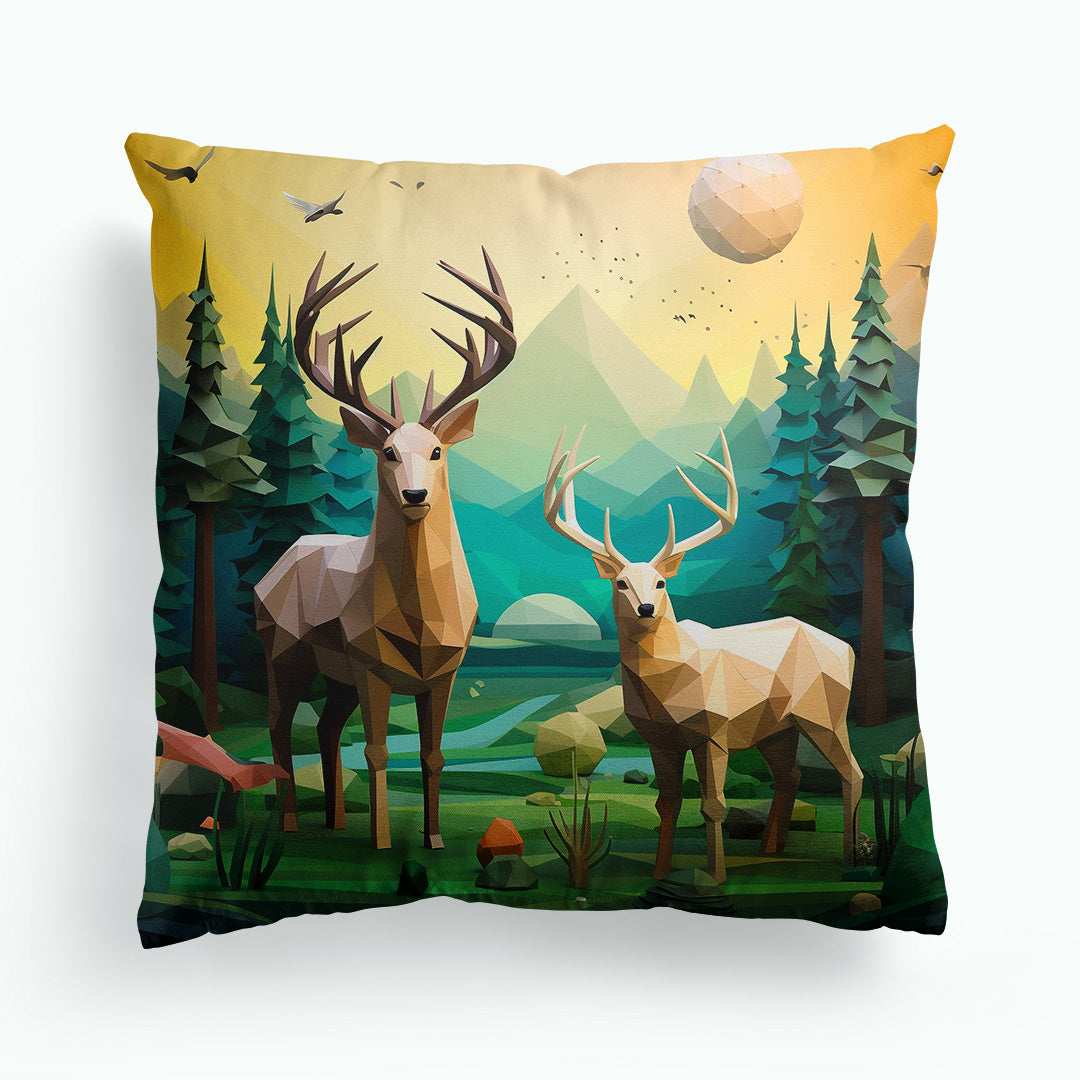 Deer in the Forest Low Poly Cushion