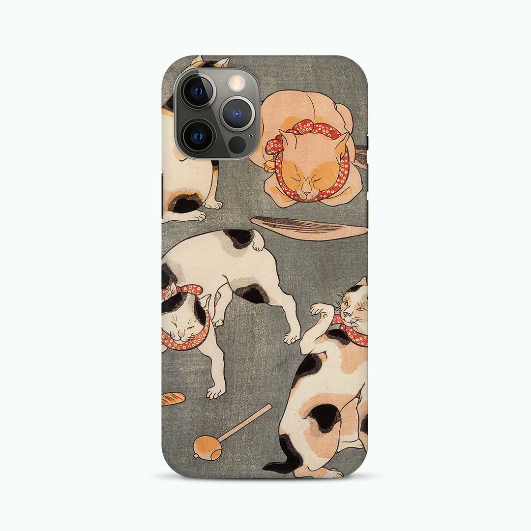 Four Cats in Different Poses Illustrating Japanese Proverbs by Utagawa Kuniyoshi Phone Case